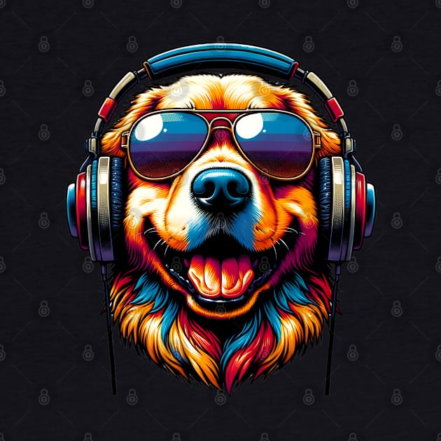 Golden Retriever Smiling DJ with Vibrant Sound Waves by ArtRUs